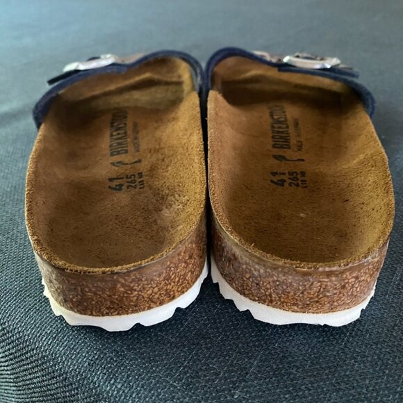 Birkenstock Madrid Birko Flor Narrow Blue Patent Leather Sandal Size 41 L10 M8 - Picture 3 of 8